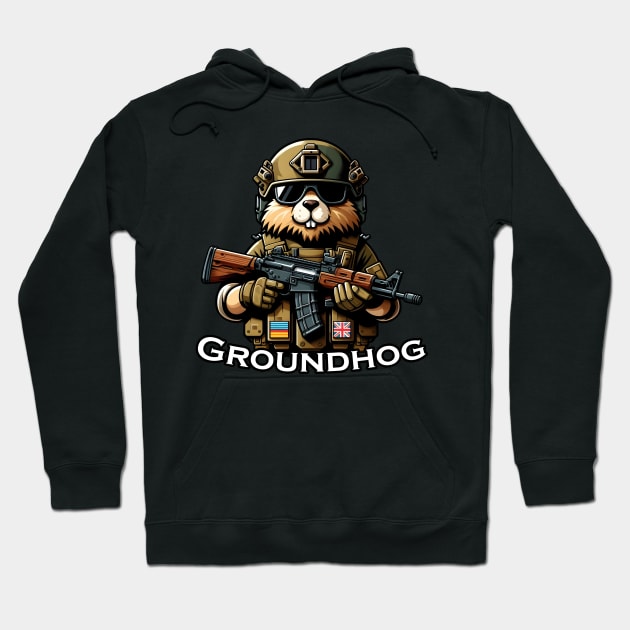 Tactical Groundhog Hoodie by Rawlifegraphic